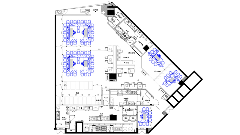 7臺(tái)鐵板燒設(shè)備，大廳+3個(gè)包間，共70個(gè)板前就餐位